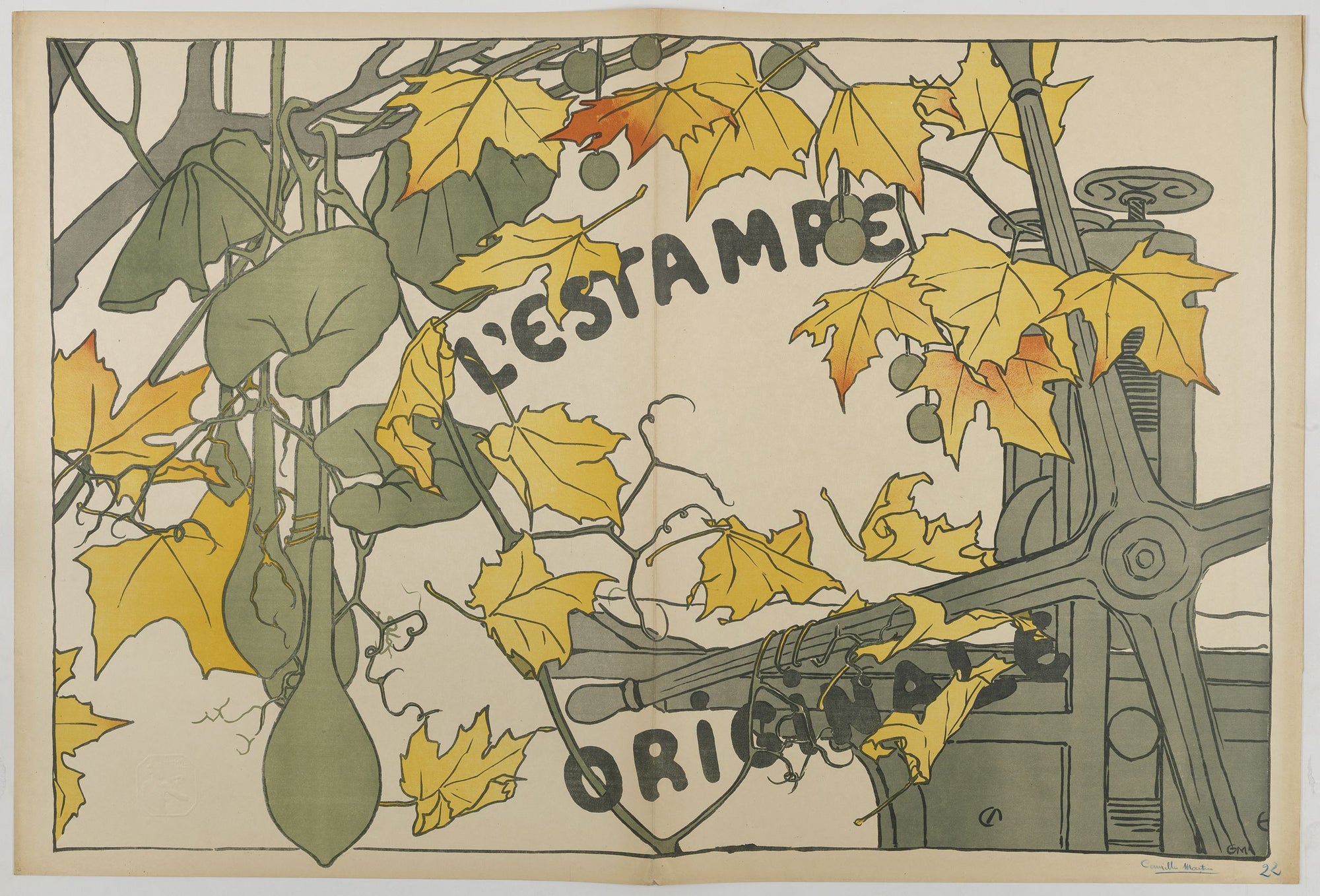 Camille MARTIN Couverture décorative de l'Estampe Originale. Lithographie en couleurs signée par l'artiste.