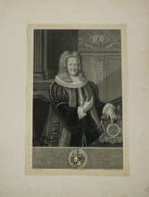 Charger l'image dans la galerie, Portrait de Johann Siegmund Holzschuher (1673-1744), de face, portant perruque, collerette et toge avec doublure en fourrure, sa main gauche posée sur une horloge de table.  1746.