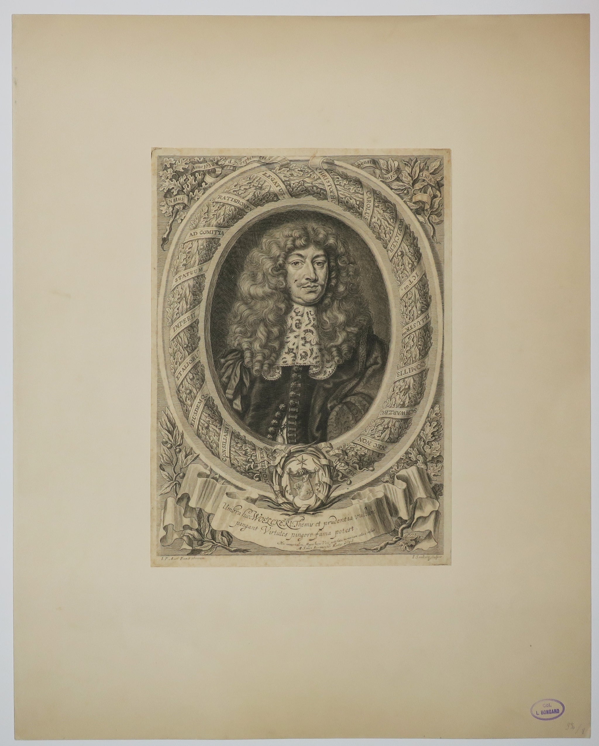 Portrait de Christopher Carl Woelcker, dans un ovale en feuille de chêne. c.1680.