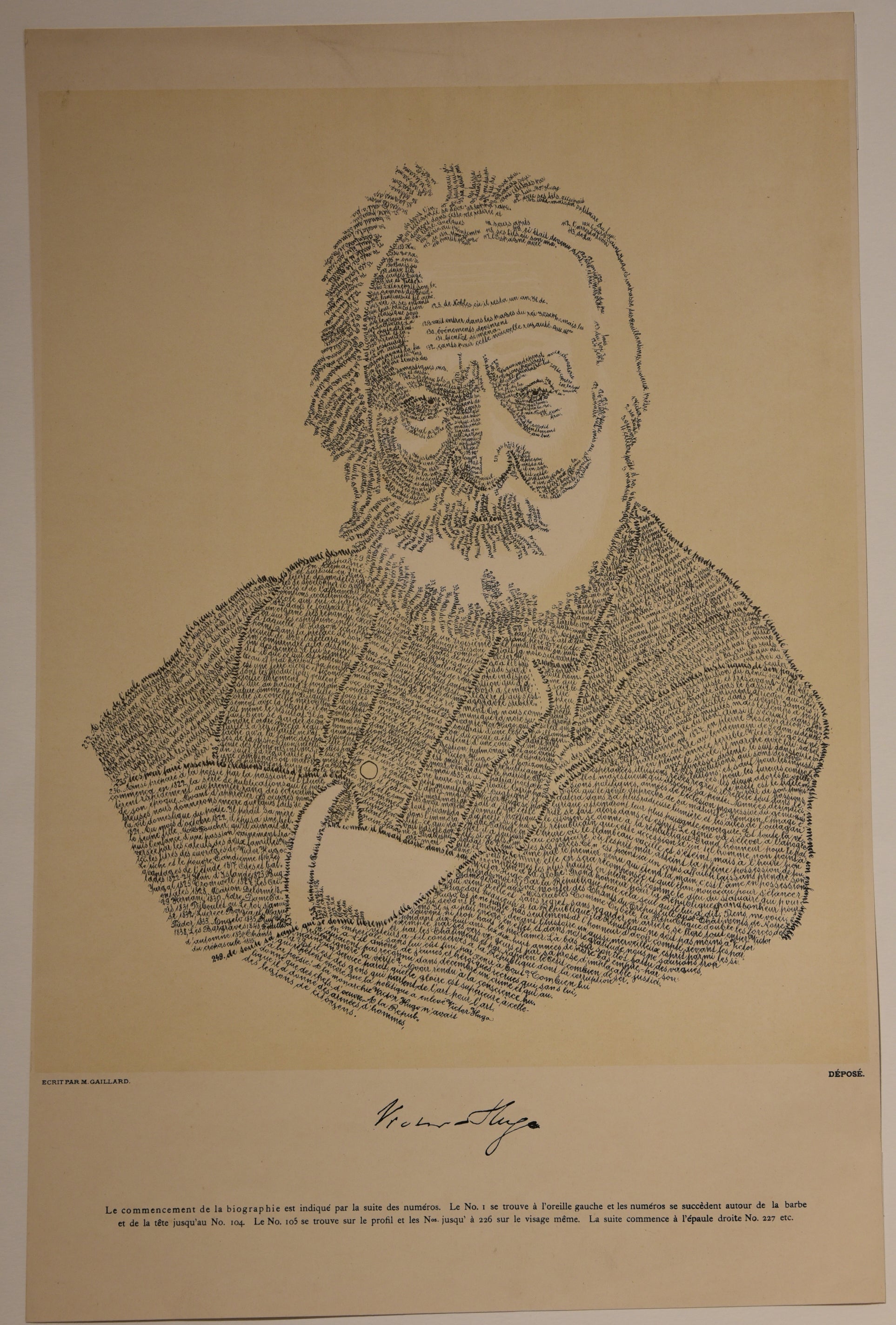Portrait calligramme de Victor Hugo. Fin XIXème.