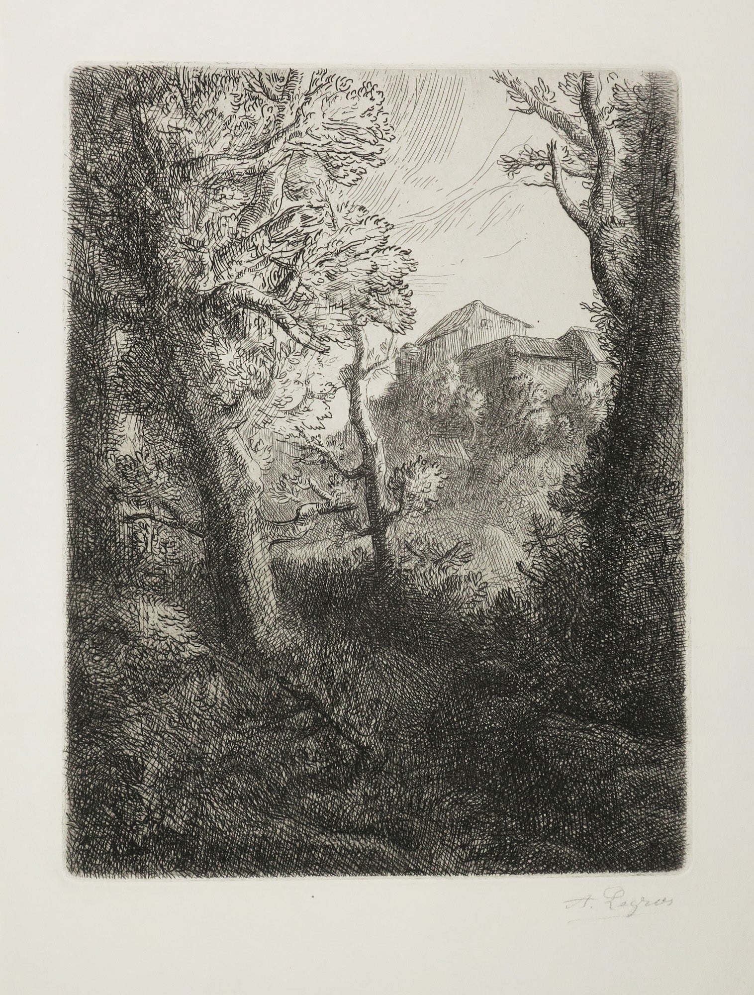 Un paysage avec des bâtiments sur une colline.