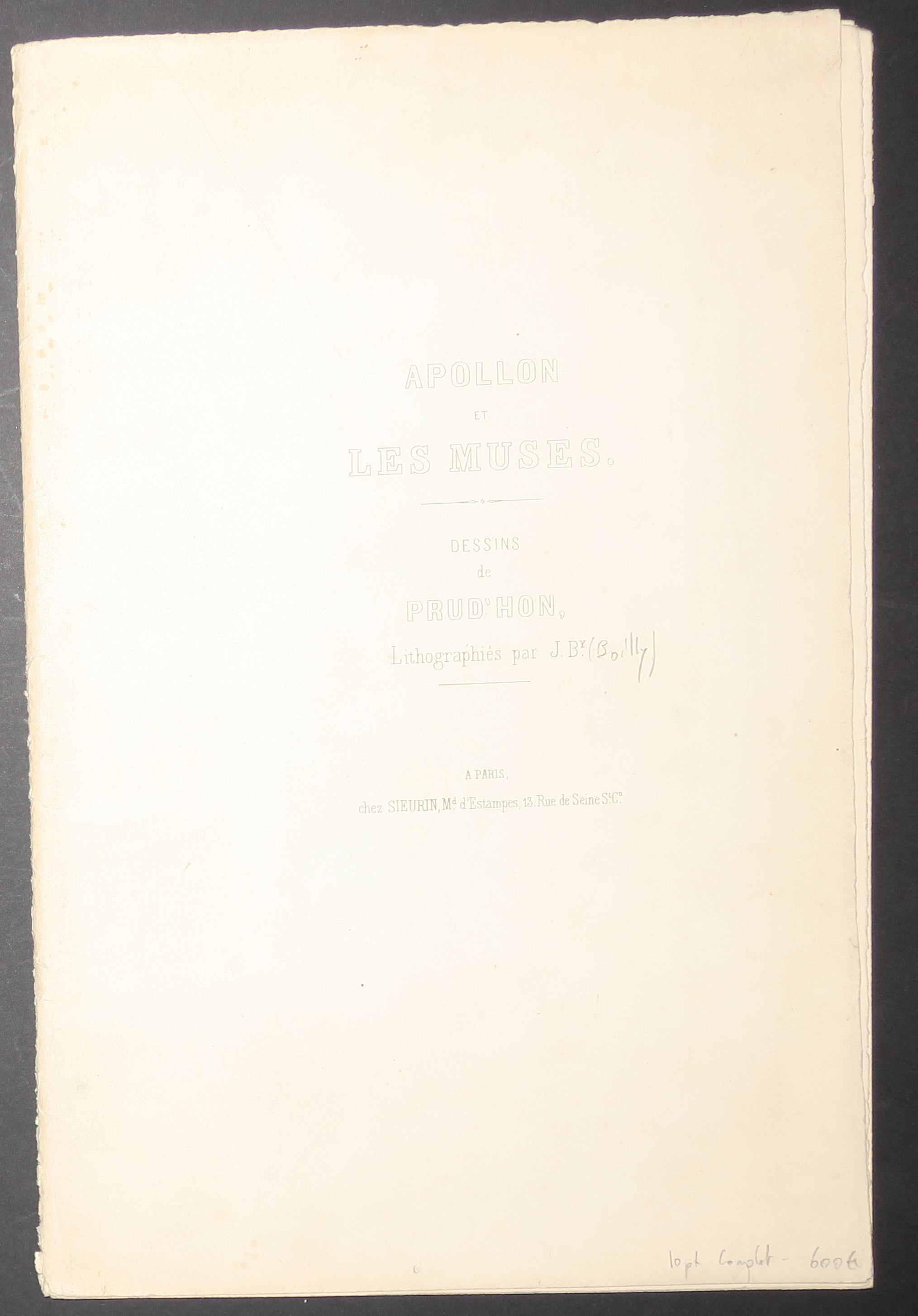 Apollon et les Muses, Dessins de Prud'hon, lithographiés par J. Boilly.  1845.