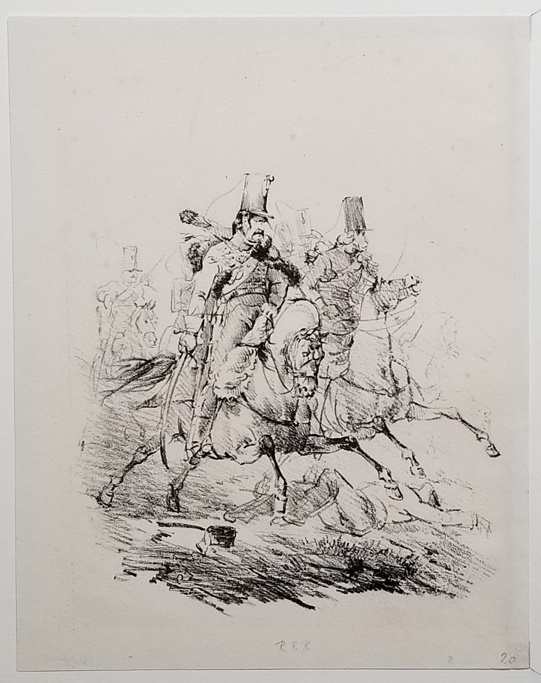 Deux hussards au galop, le sabre à la main. 1817-1818.
