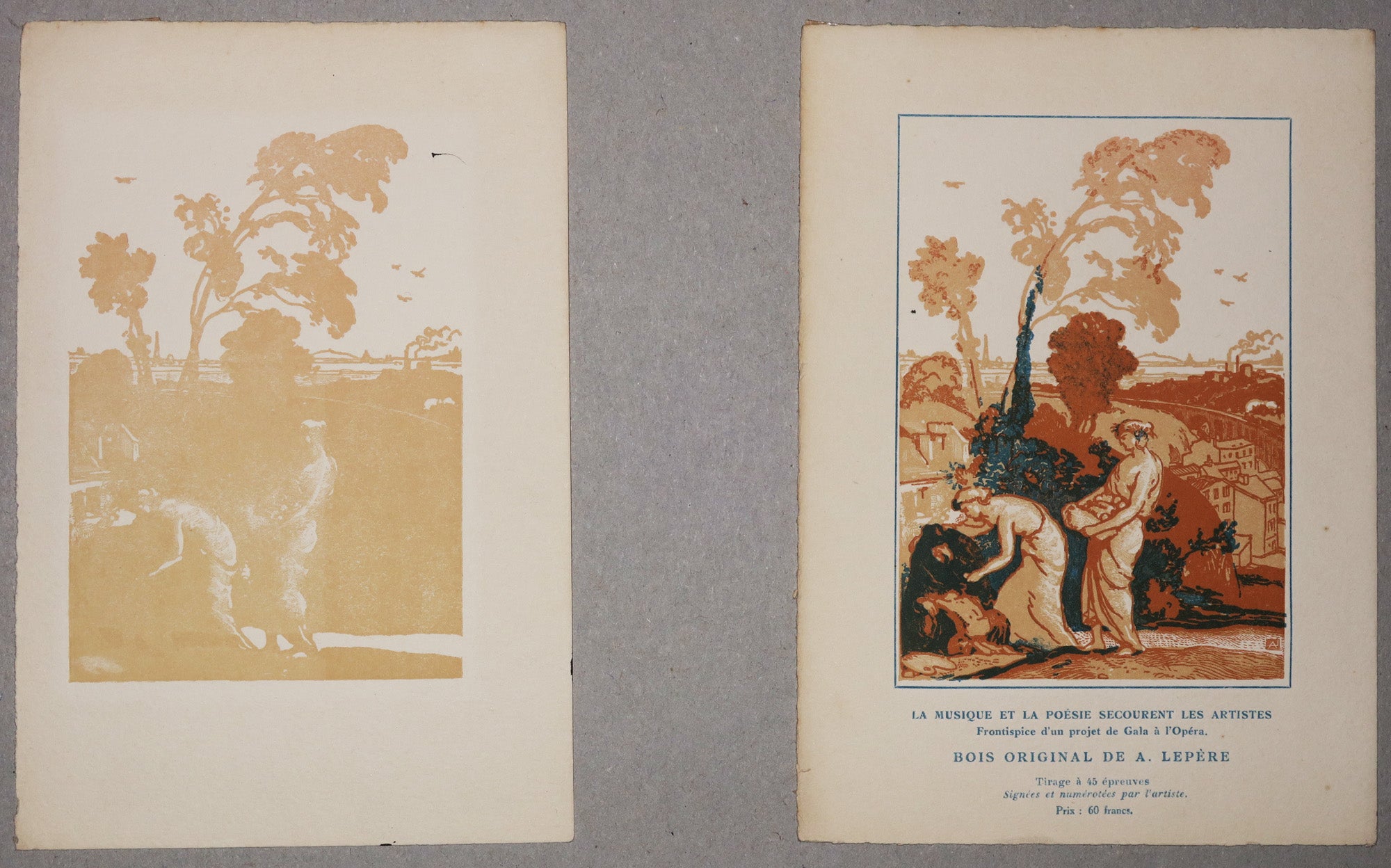 La Musique et la Poésie secourent les artistes. Frontispice d'un projet de Gala à l'Opéra.