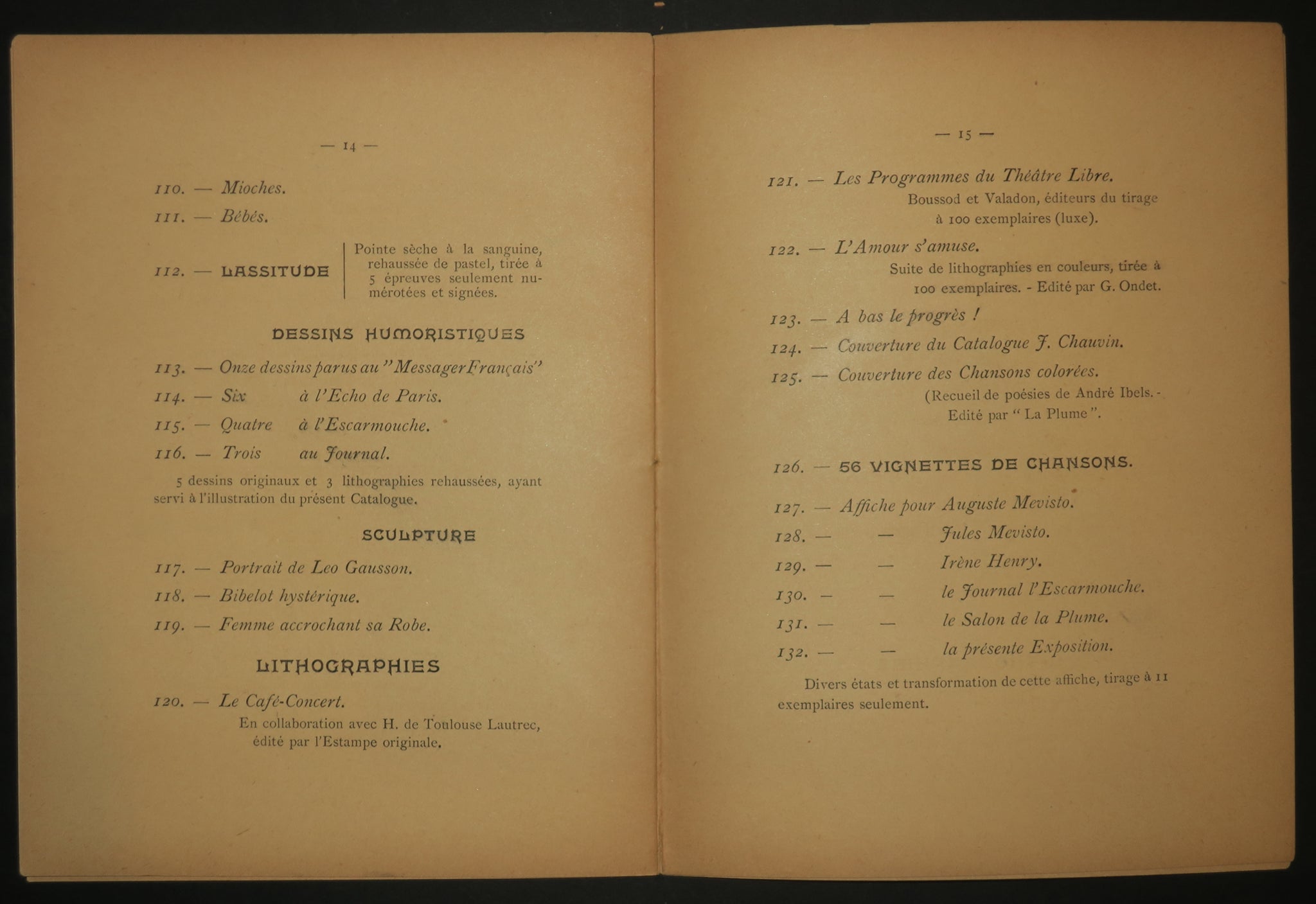1ère Exposition de H.G. Ibels, du 5 novembre au 15 décembre 1894, à la Bodinière, 18 rue St Lazare. Catalogue pour la presse.