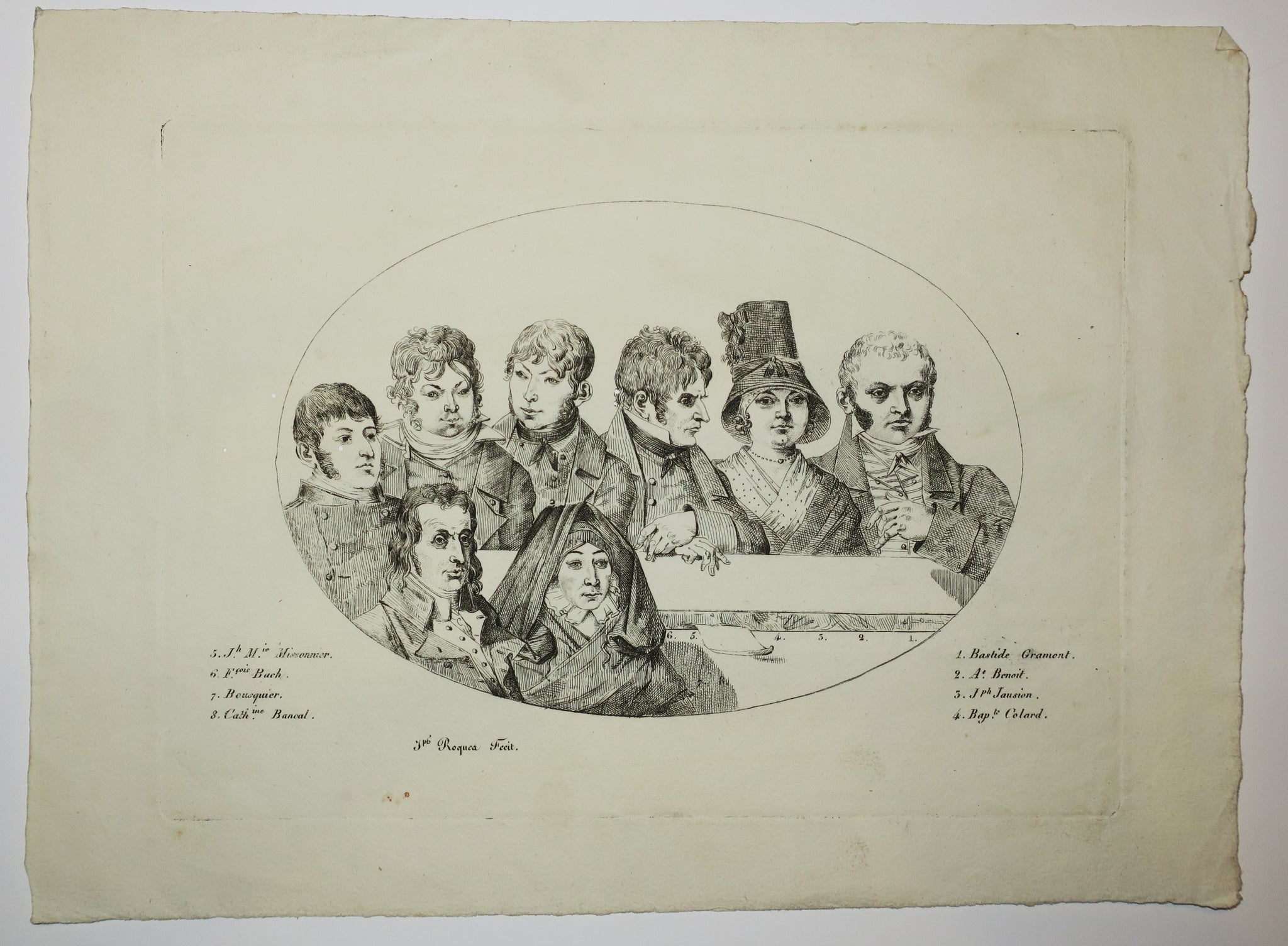 Portraits de Bastide Gramont, A. Benoit, Joseph Jausion, Baptiste Colard, J.M Missonnier, François Bach, Bousquier & Catherine Bancal. 1818.