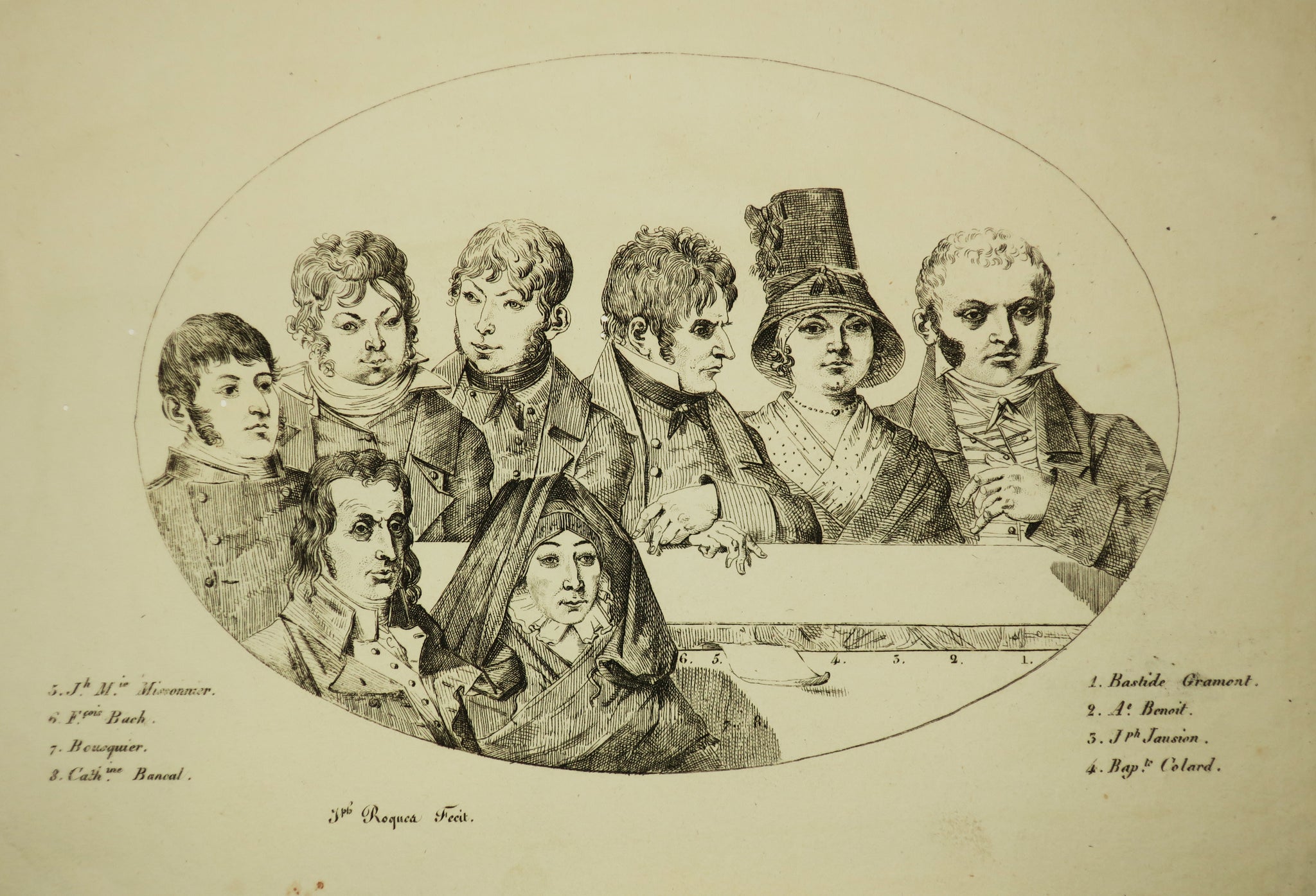 Portraits de Bastide Gramont, A. Benoit, Joseph Jausion, Baptiste Colard, J.M Missonnier, François Bach, Bousquier & Catherine Bancal. 1818.