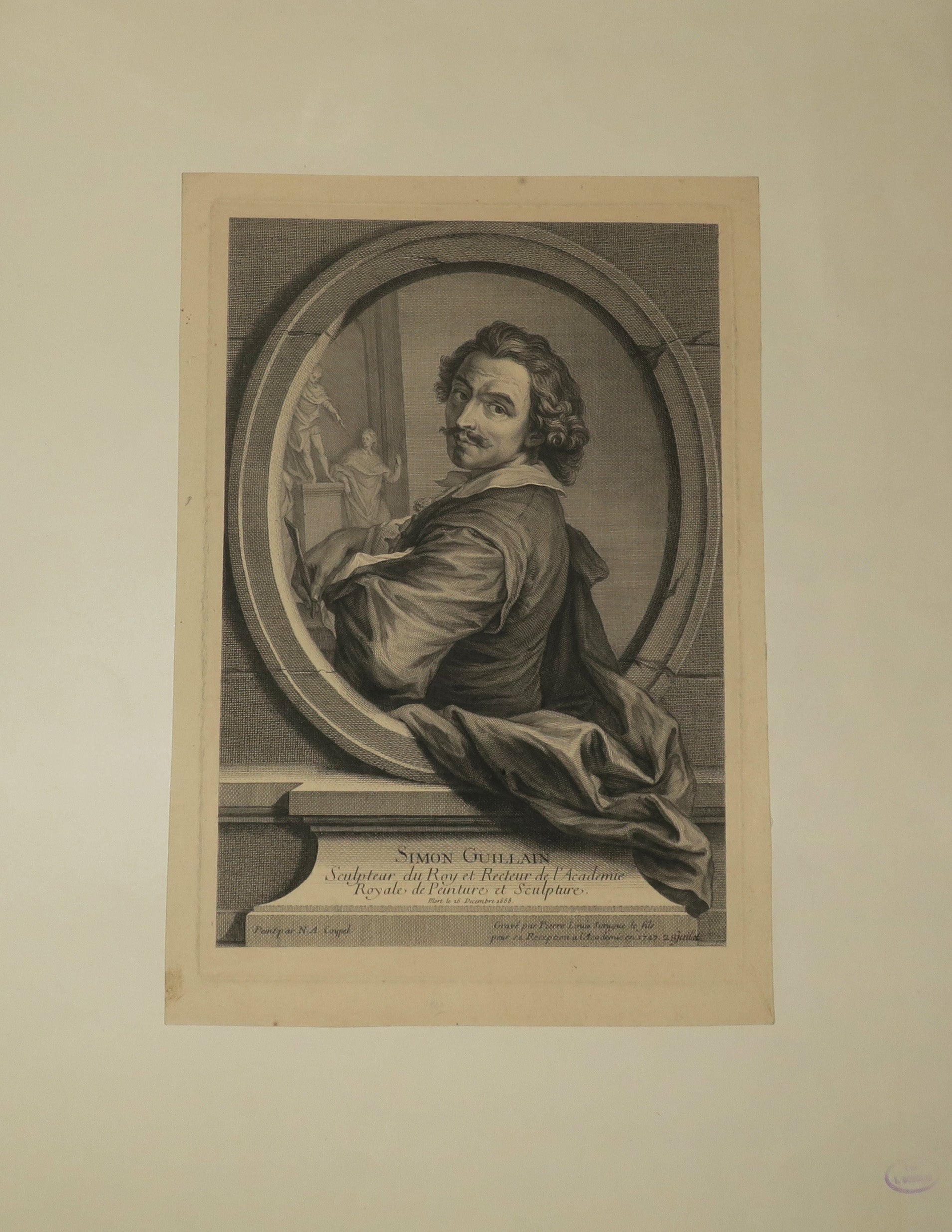 Portrait de Simon Guillain, Sculpteur du Roy et Recteur de l'Académie Royale de peinture et sculpture (1581-1658).  1747.