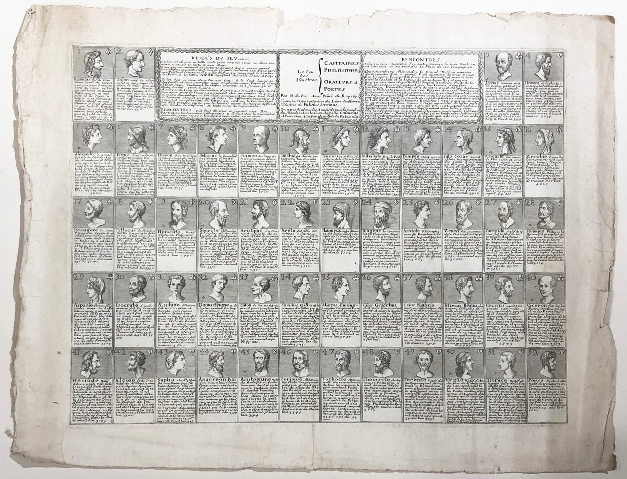 Jeu des Illustres Capitaines, Philosophes, Orateurs et Poètes. Par N. de Fer. 1672.