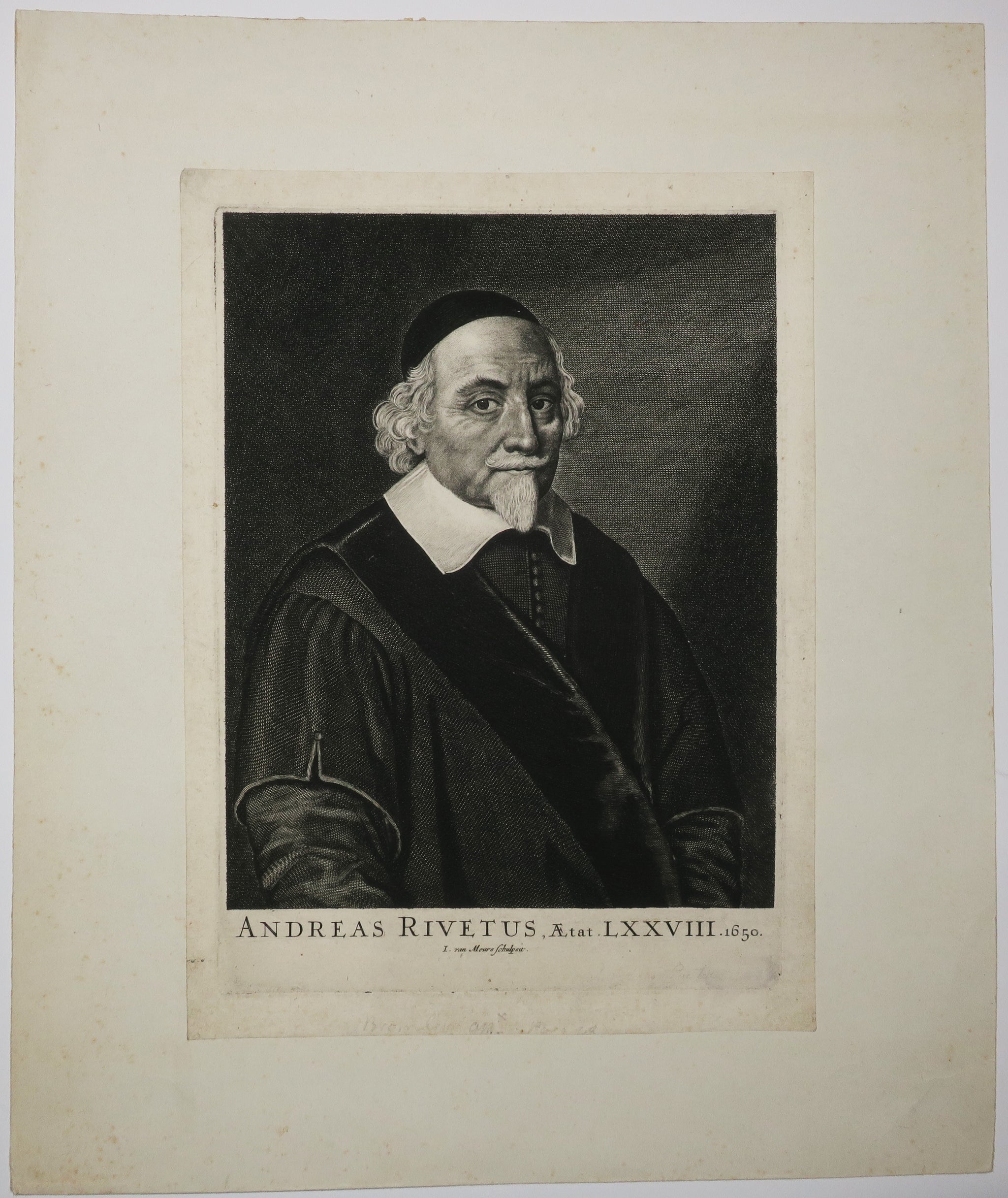 Portrait en buste d'André Rivet (1572 - 1651), pasteur protestant, théologien et écrivain calviniste français. 1650.