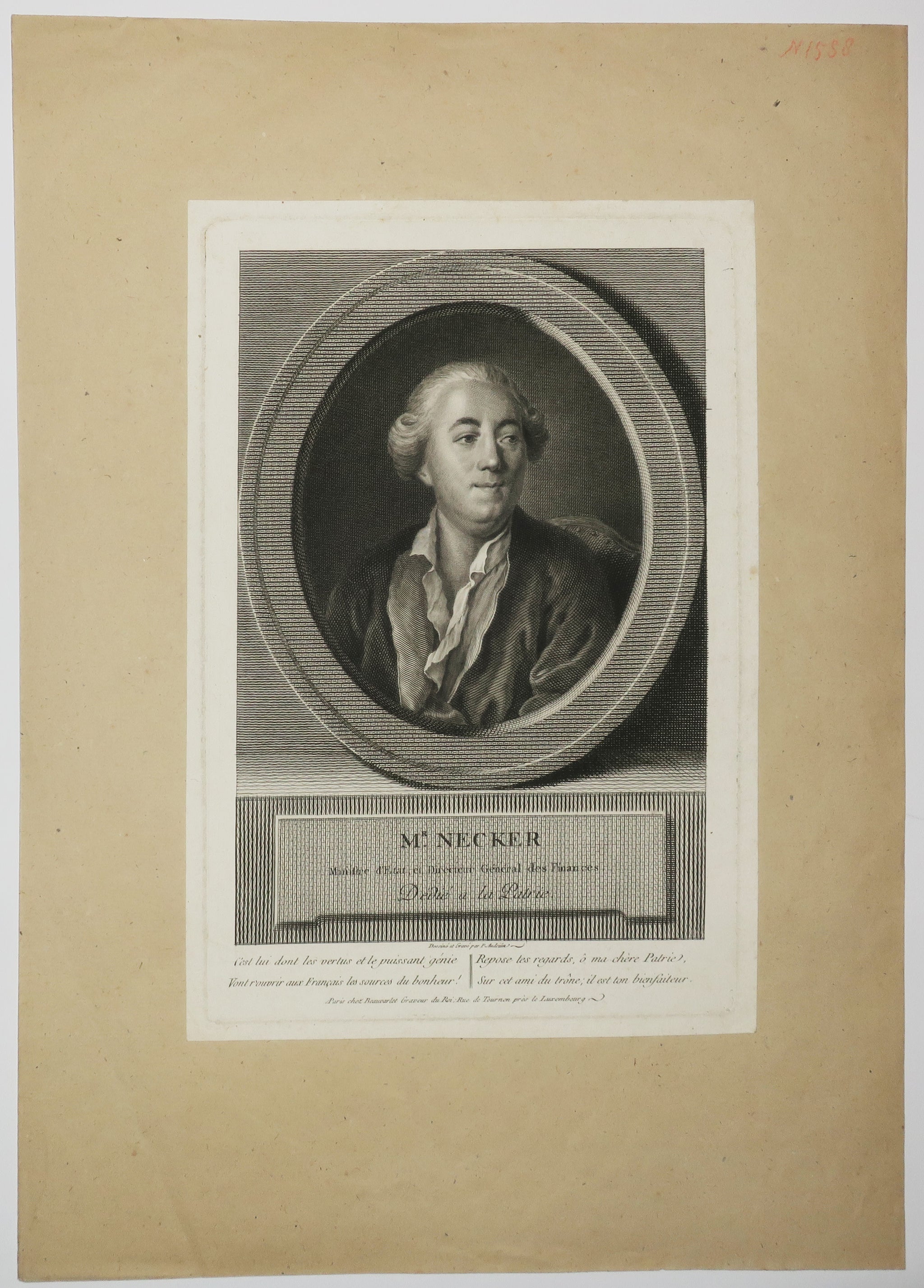 Portrait de Mr Necker, Ministre d'Etat et Directeur Général des Finances.