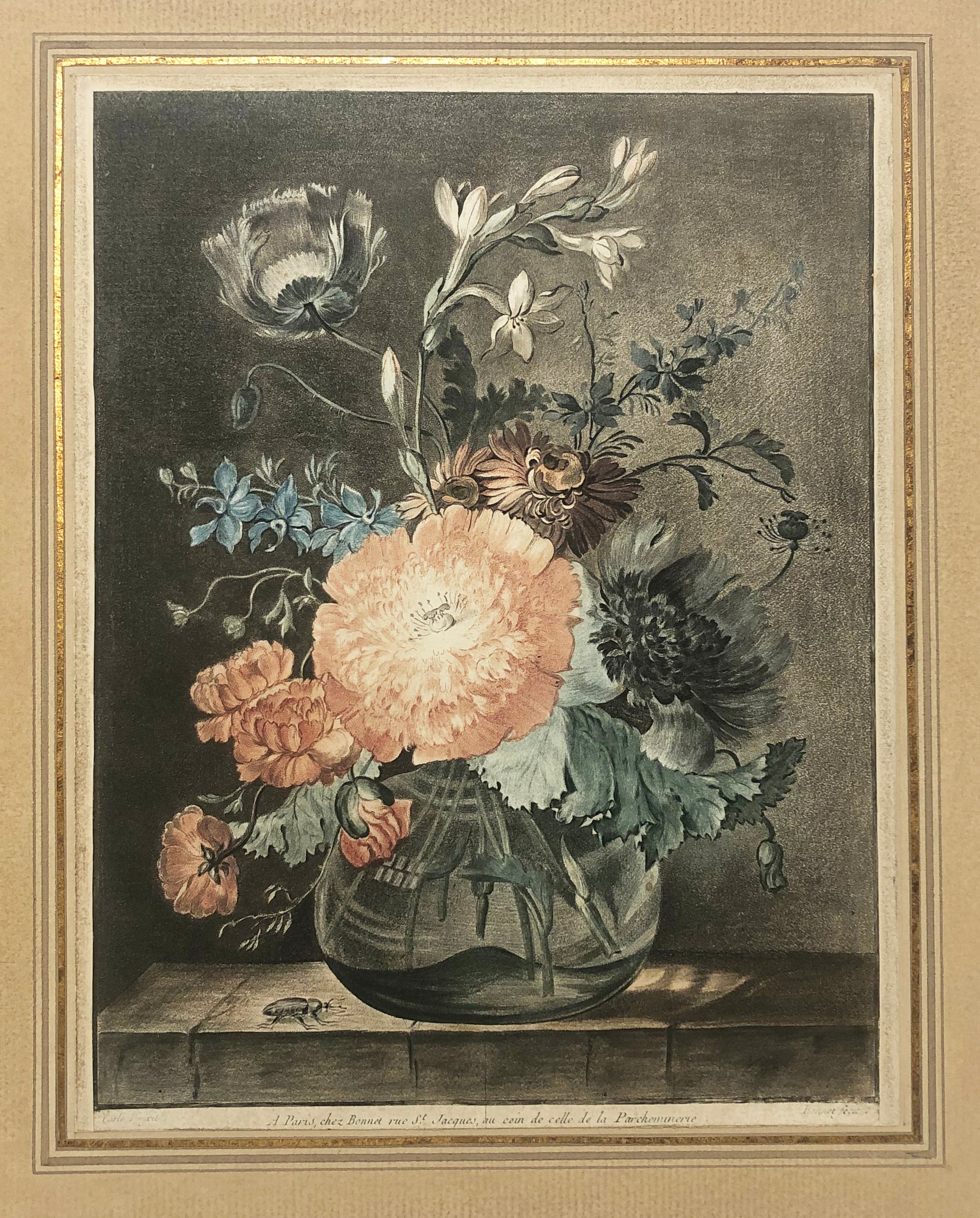 Fleurs, bouquet de pavots & Bouquet de Fleurs variées dans un vase.  c.1785.