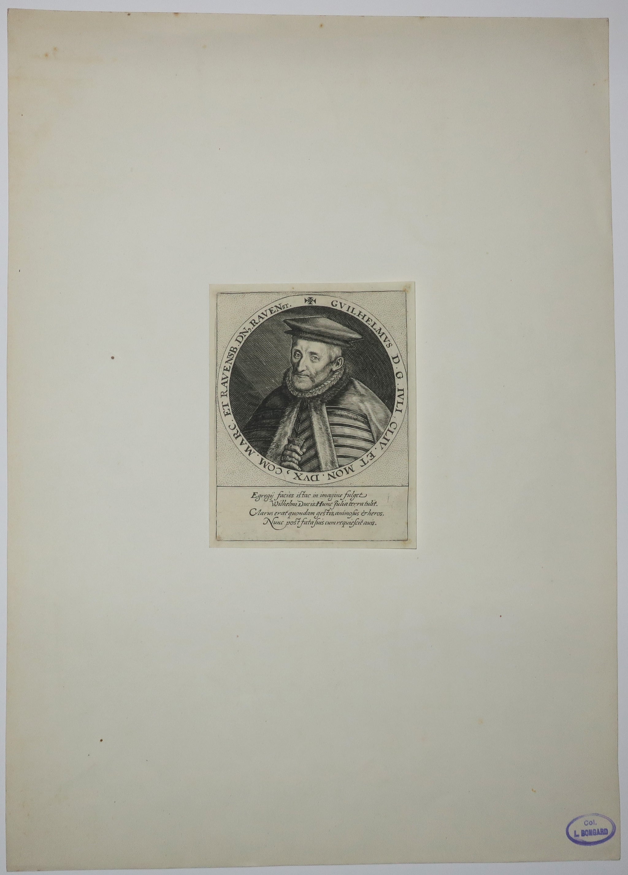 Portrait de Guillaume II, duc de Jülich-Clèves-Berg, buste dans un cercle, portant chapeau, collerette et manteau fourré.
