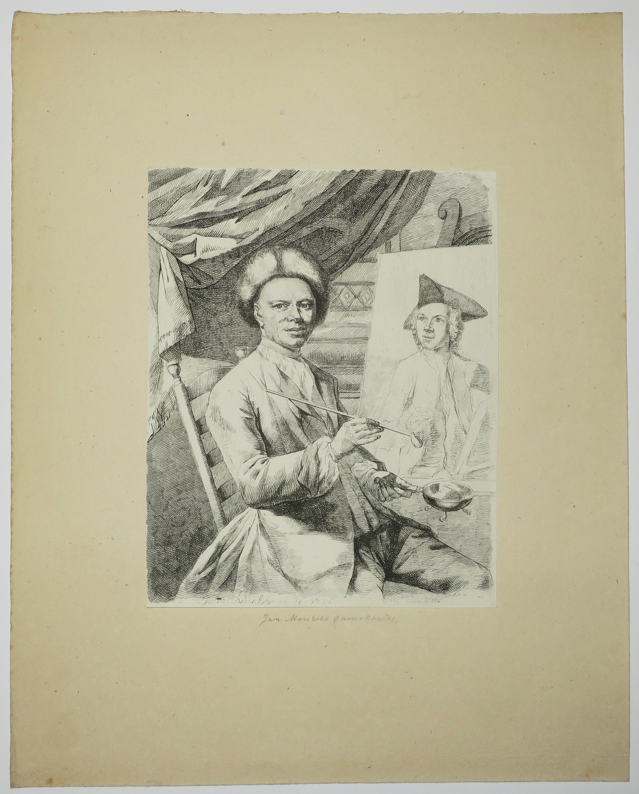 Portrait de Jan Maurits Quinckhard (1688-1771) devant son chevalet, peintre néerlandais et collectionneur d'art.  1756.