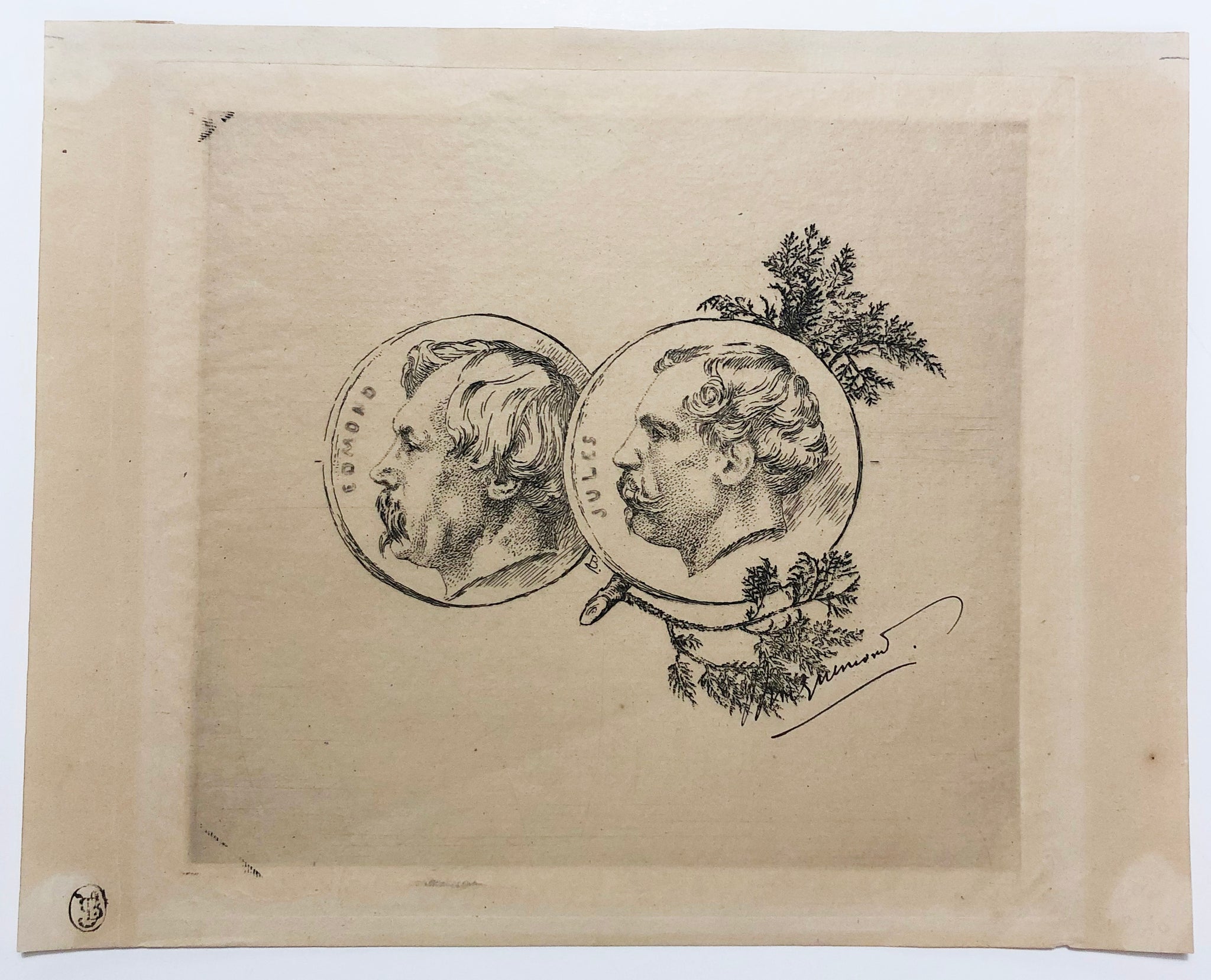 Edmond et Jules de Goncourt. Profils sur deux médaillons accolés (Deuxième planche).