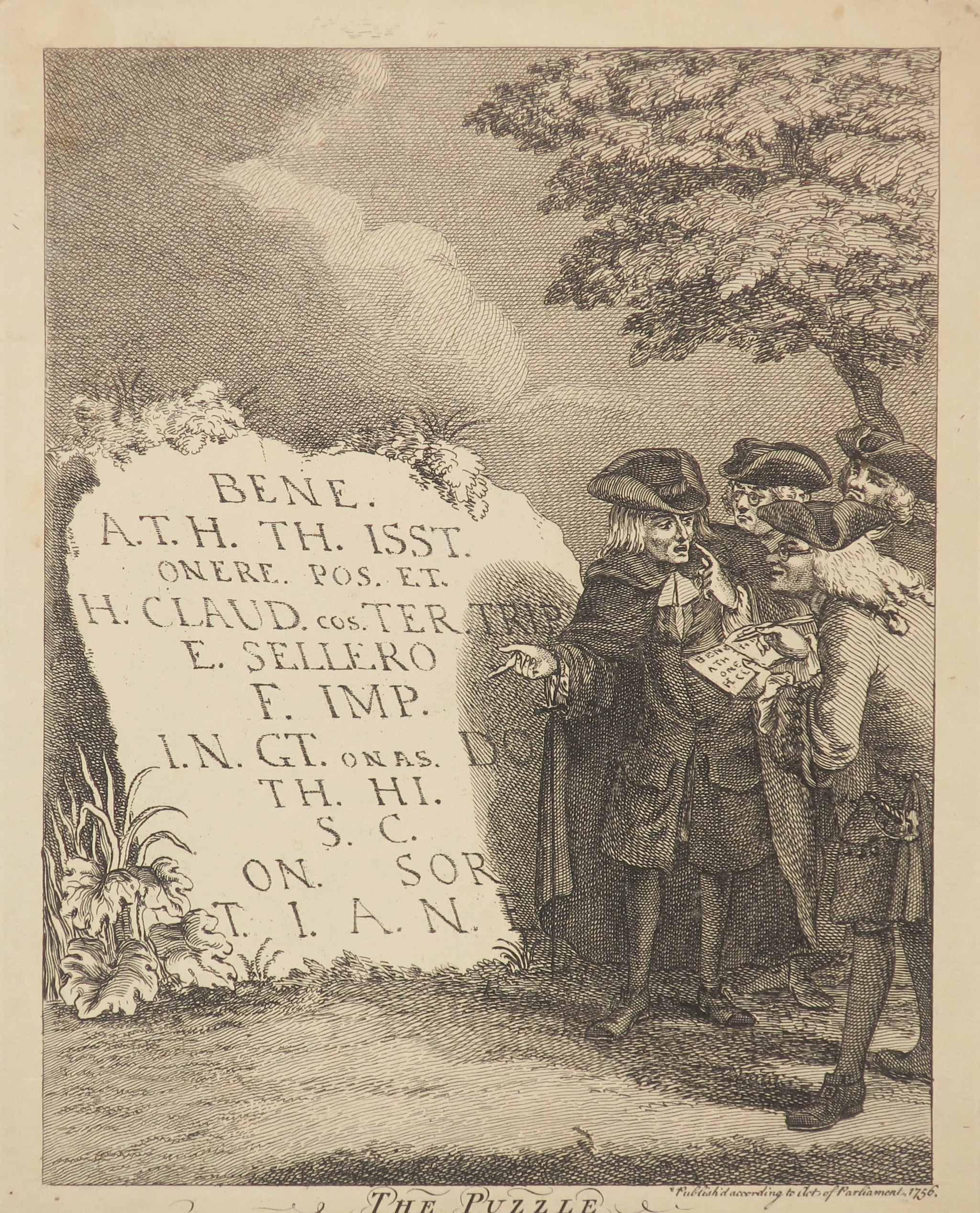 The Puzzle (Quatre antiquaires inconnus devant la pierre tombale de Claud et Jane Coster).  1756.