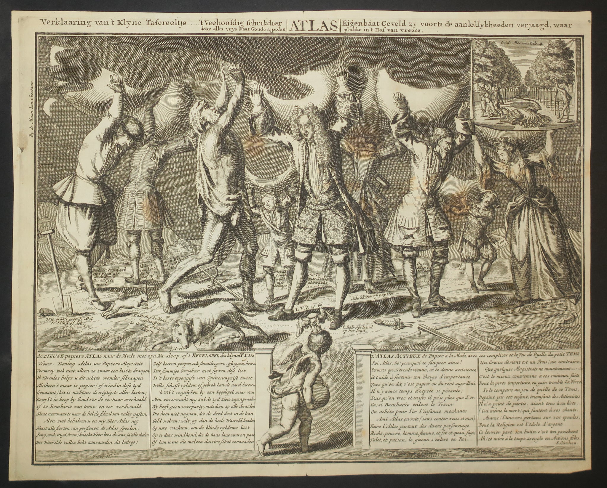 L'Atlas actieux de papier à la mode avec ses complices et le jeu de quille du petit Tems. c.1720.