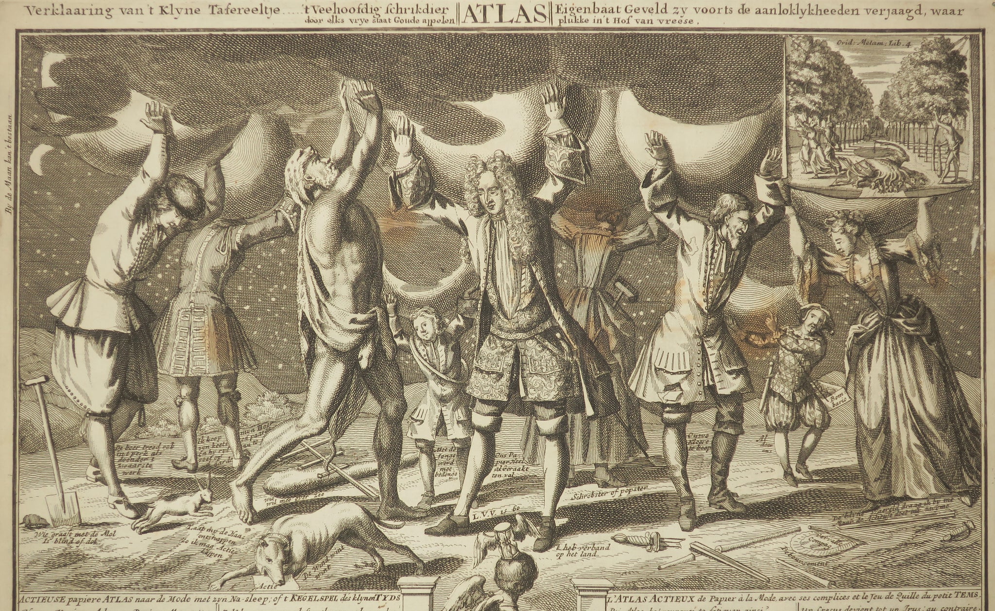 L'Atlas actieux de papier à la mode avec ses complices et le jeu de quille du petit Tems. c.1720.