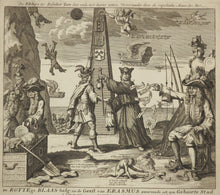Charger l'image dans la galerie, L'Actieux souflet et le Génie d'Erasme quitant la ville où il naquet pour aller voir les trois villes non actionées d'Hollande .  c.1720.