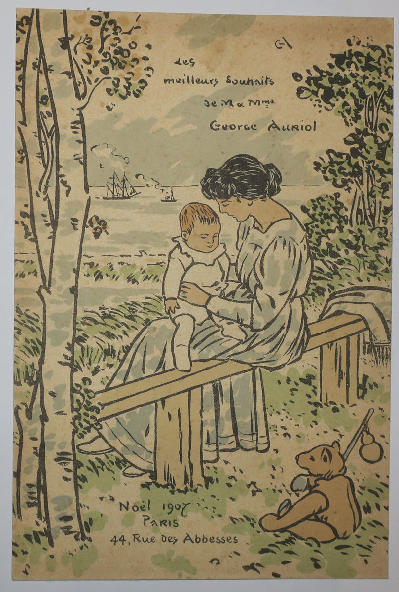Les meilleurs souhaits de M. & Mme George Auriol, Noël 1907, Paris 44 rue des Abbesses.