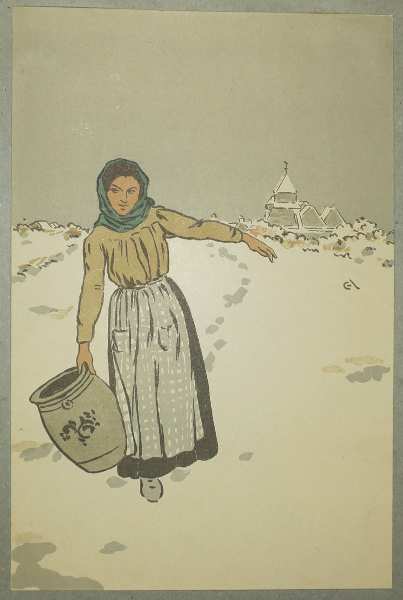 Les meilleurs souhaits de Mr & Mme George Auriol, Noël 1904, Paris 44 rue des Abbesses. (Femmes dans les rochers, contemplant la mer).