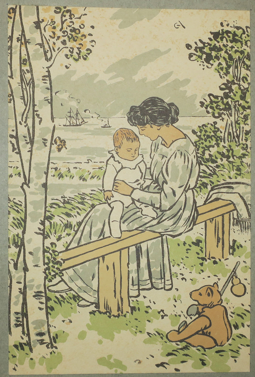 Les meilleurs souhaits de Mr & Mme George Auriol, Noël 1904, Paris 44 rue des Abbesses. (Femmes dans les rochers, contemplant la mer).