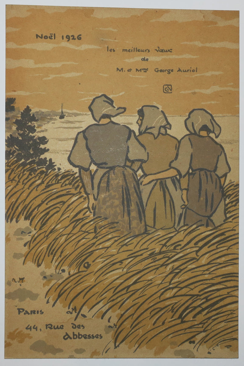 Noël 1926, Les meilleurs Vœux de M et Mme George Auriol, Paris, 44 Rue des Abbesses.
