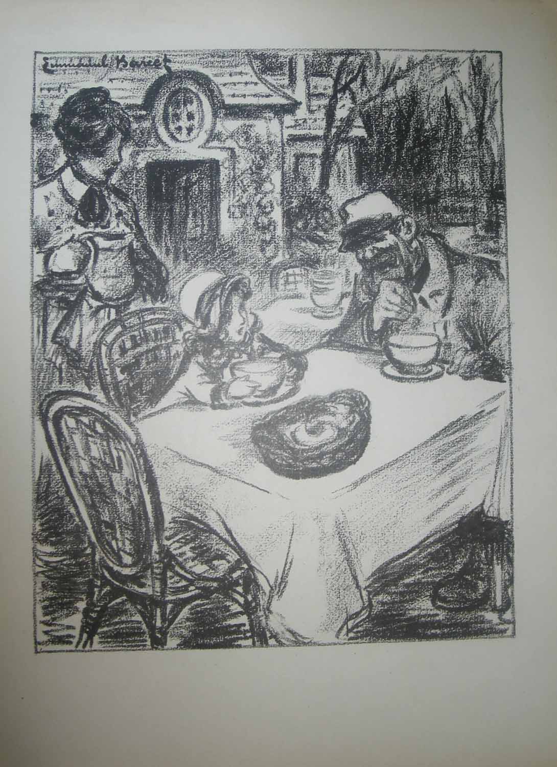 Un poilu à table, avec une fillette et une femme.