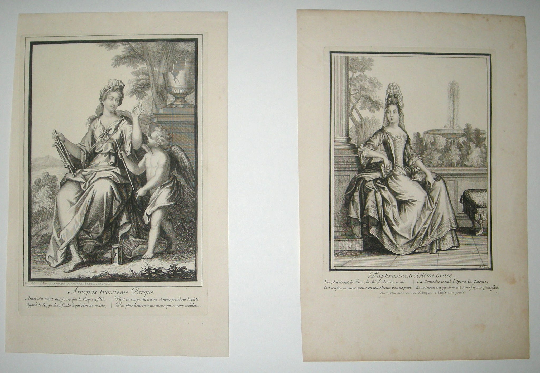 Pachesis 1ère parque & Clotho 2nde parque; Aglaie 1ère Grâce & Thalie Seconde Grâce; et Atropos 3ème Parque & Euphrosine 3ème Grâce.