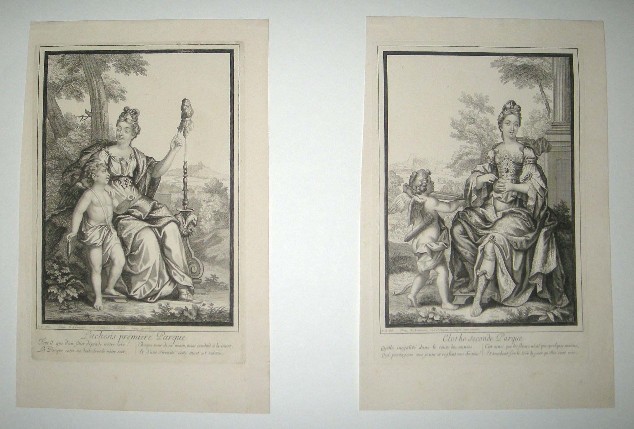 Pachesis 1ère parque & Clotho 2nde parque; Aglaie 1ère Grâce & Thalie Seconde Grâce; et Atropos 3ème Parque & Euphrosine 3ème Grâce.