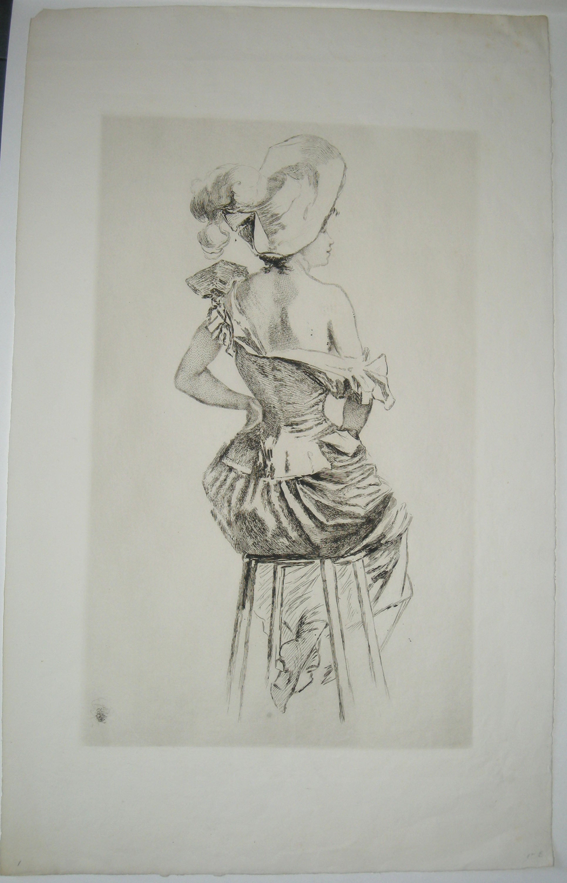 Cinq eaux-fortes d'après les dessins de Jules Chéret (gravées pour le baron Vitta en 1897-98). Mme X. assise, Mme X. avec un éventail, La Loïe fuller assise de profil à gauche, Trois femmes nues coiffées d'une capote & Femme assise sur un tabouret, vue de dos.