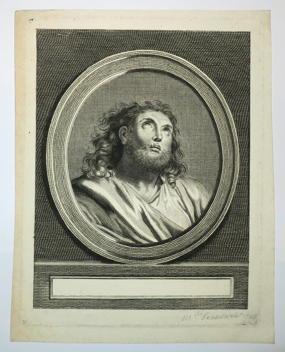 Tête d'Apôtre dans un médaillon ovale.