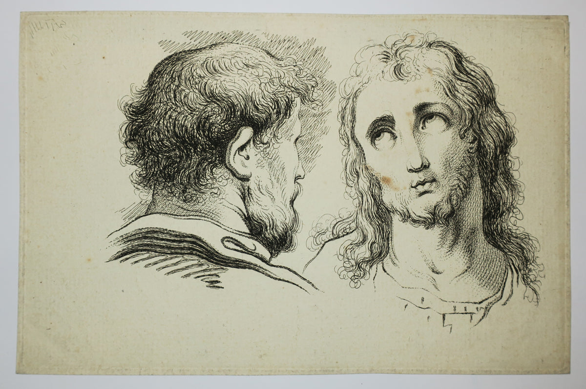 Tête d'homme à barbe et tête de Christ.