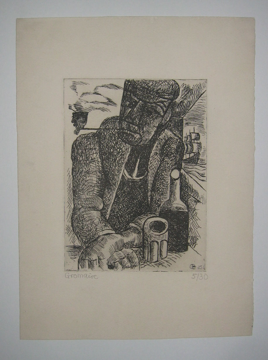 Marin, assis à la fenêtre, fumant la pipe.