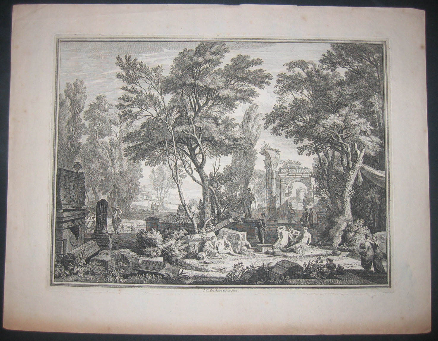 Ruines et personnages antiques.