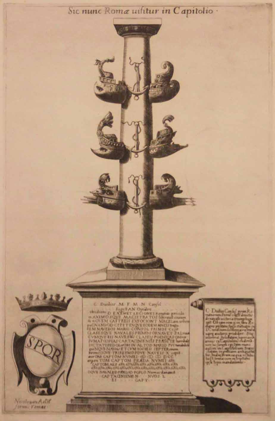 La Colonne Rostrale de C. Duilius dans le Capitole, à Rome (en l'honneur de sa victoire navale sur les Carthaginois en 260 avant J.C).