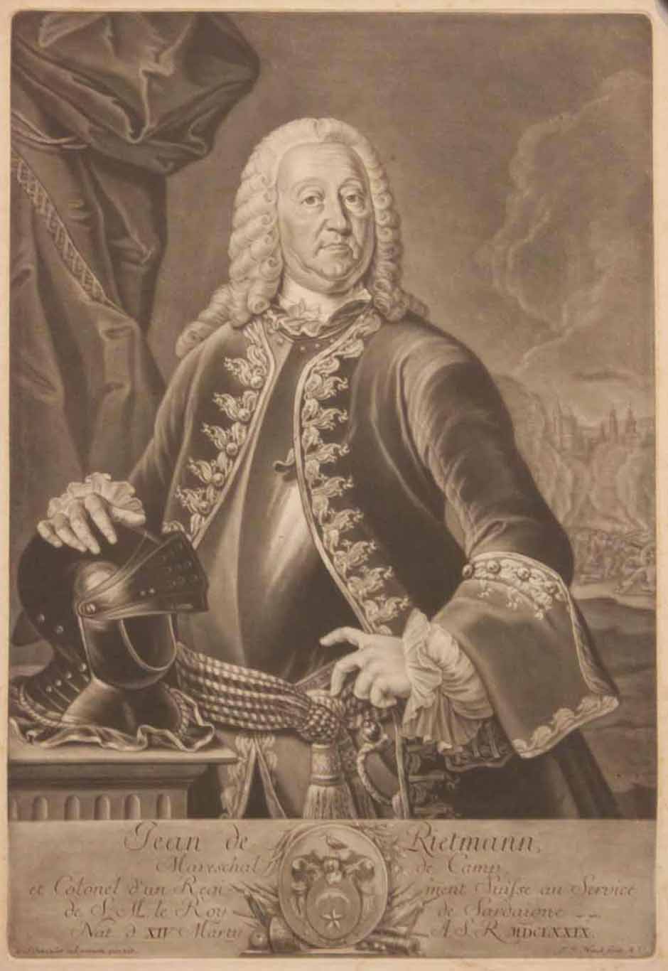 Portrait de Jean de Rietmann, Maréchal de camp et Colonel d'un Régiment Suisse au service de S.M. le Roy de Sardaigne.