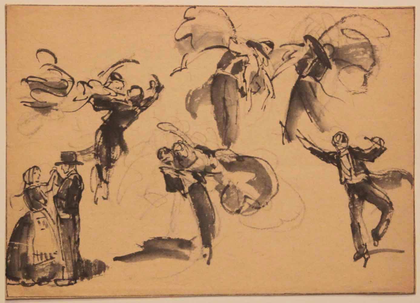 Etude de mouvement, cinq couples et un homme seul dansant.
