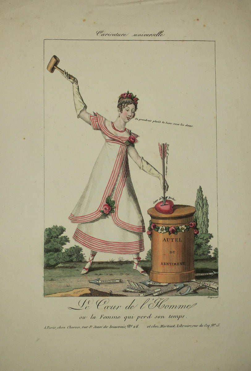 Caricature Universelle: Le Cœur de l'Homme ou la Femme qui perd son temps & A l'impossible nul n'est tenu ou L'Homme qui veut changer la tête d'une femme.