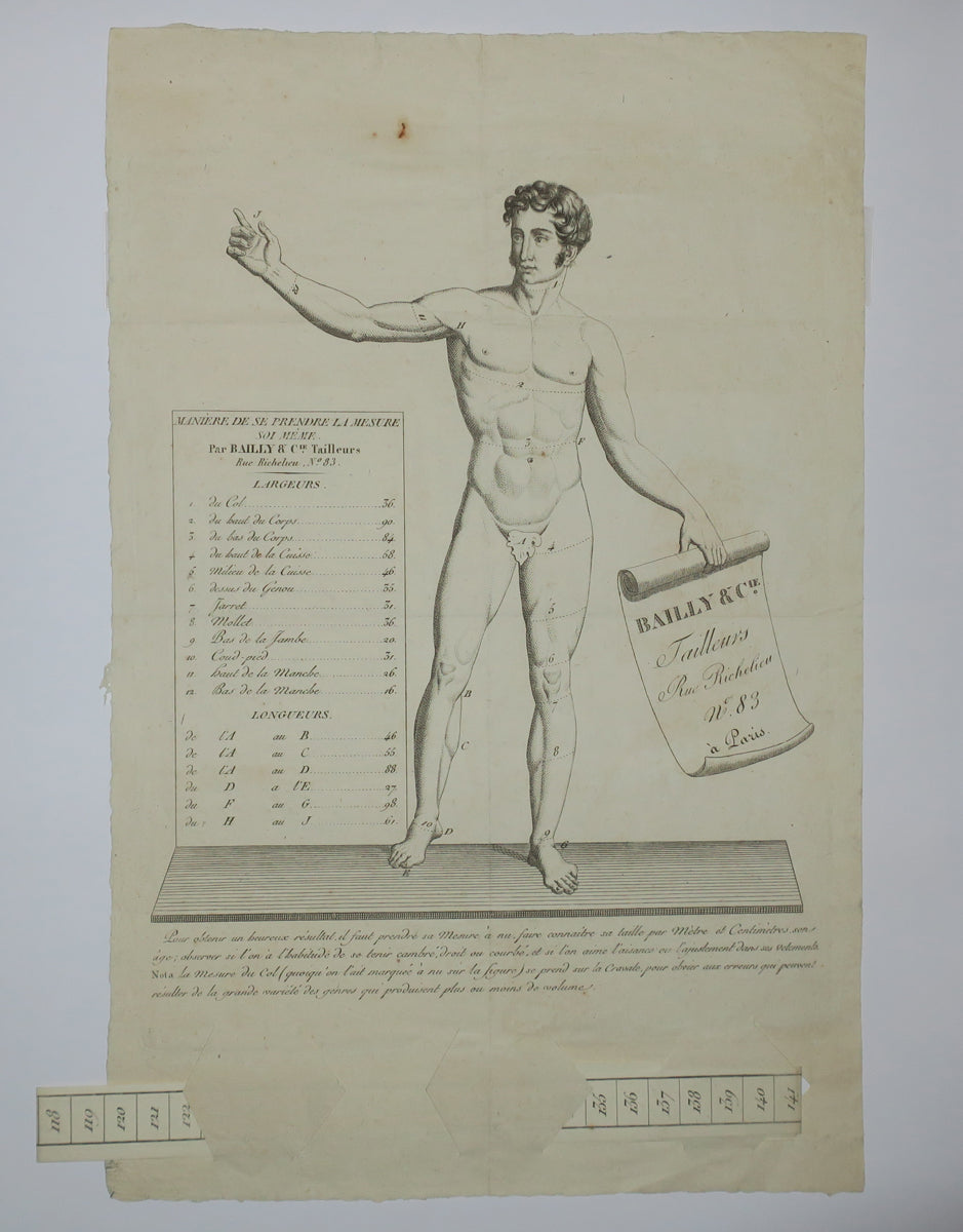 Manière de se prendre la mesure soi-même, par Bailly & Cie Tailleurs, Rue Richelieu, n°83, à Paris