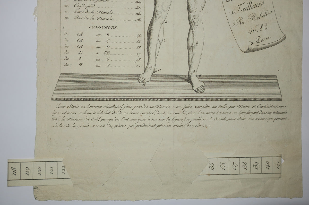 Manière de se prendre la mesure soi-même, par Bailly & Cie Tailleurs, Rue Richelieu, n°83, à Paris