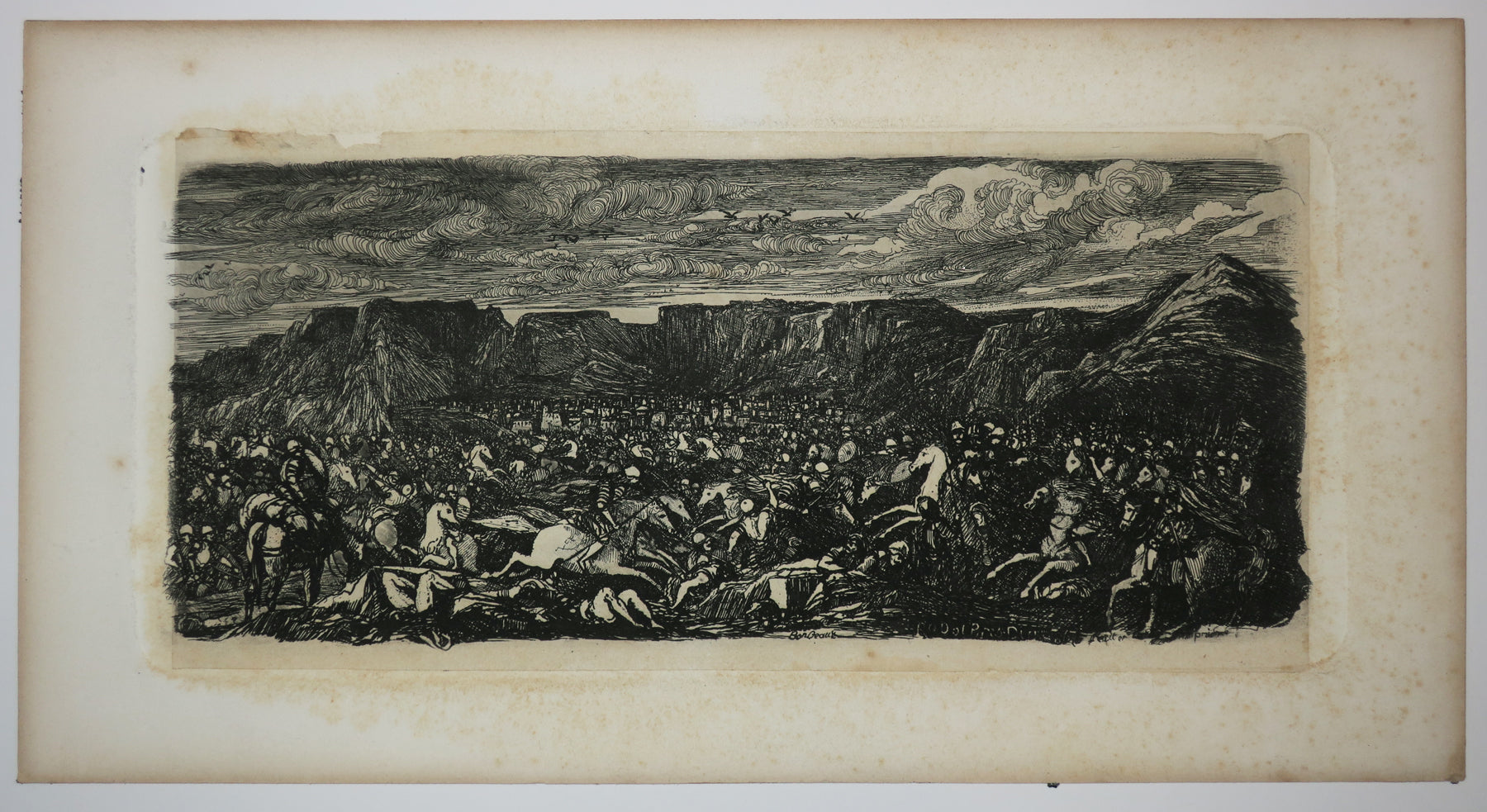 Bataille dans une plaine rocheuse.