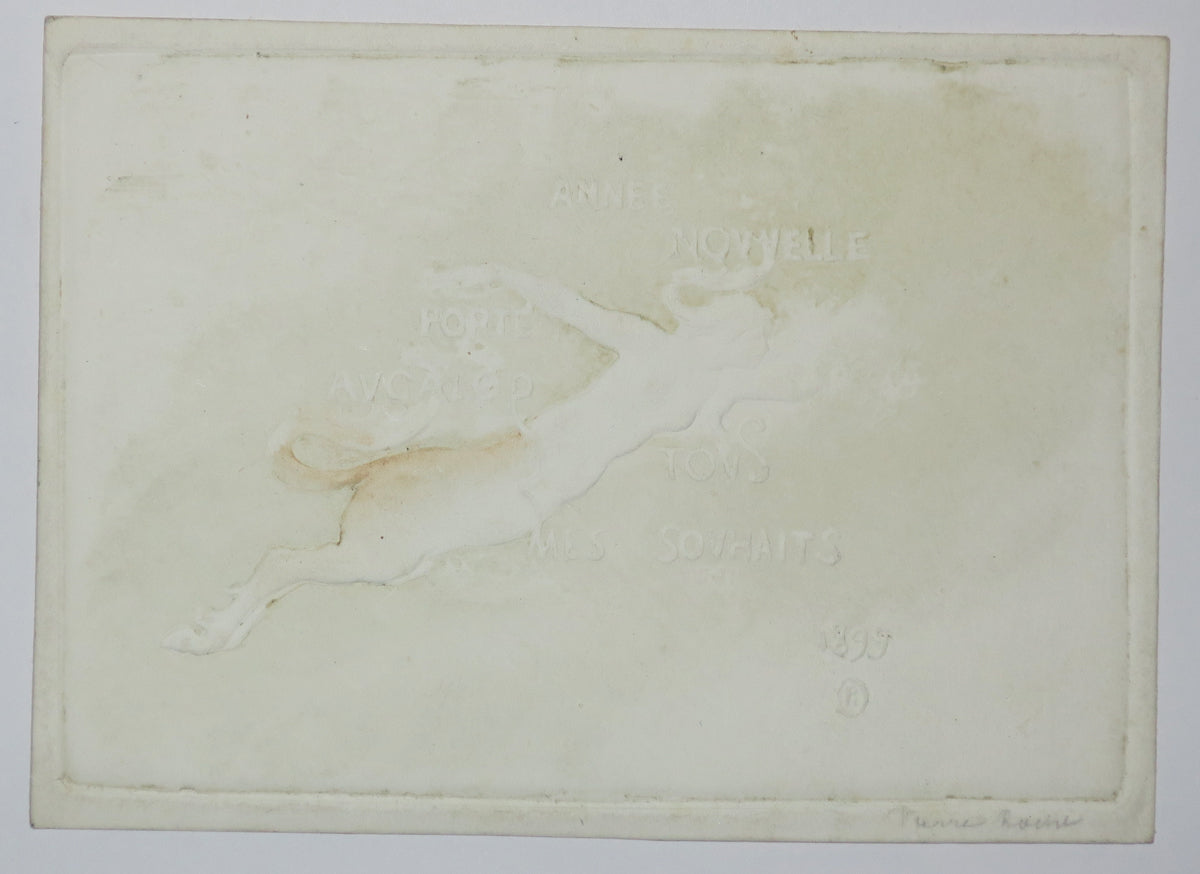 Carte de vœux pour 1899: Année nouvelle porte au galop tous mes souhaits 1899 (Centaure).