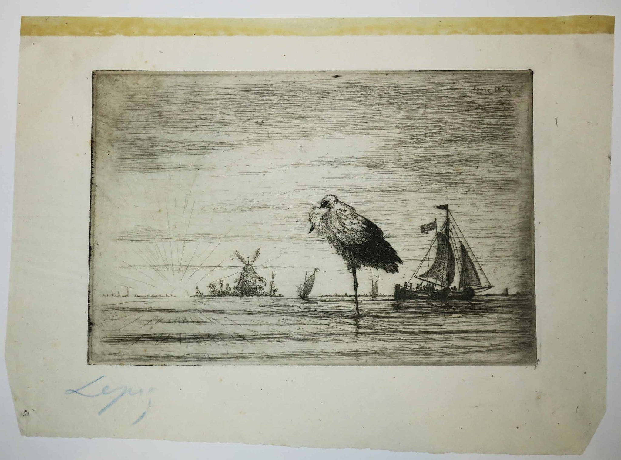 Cigogne au coucher du soleil, en Hollande.