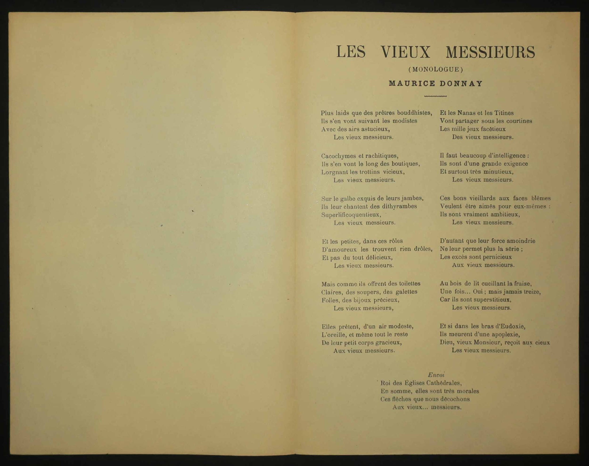 Les Vieux Messieurs, monologue par Maurice Donnay crée par Yvette Guilbert.
