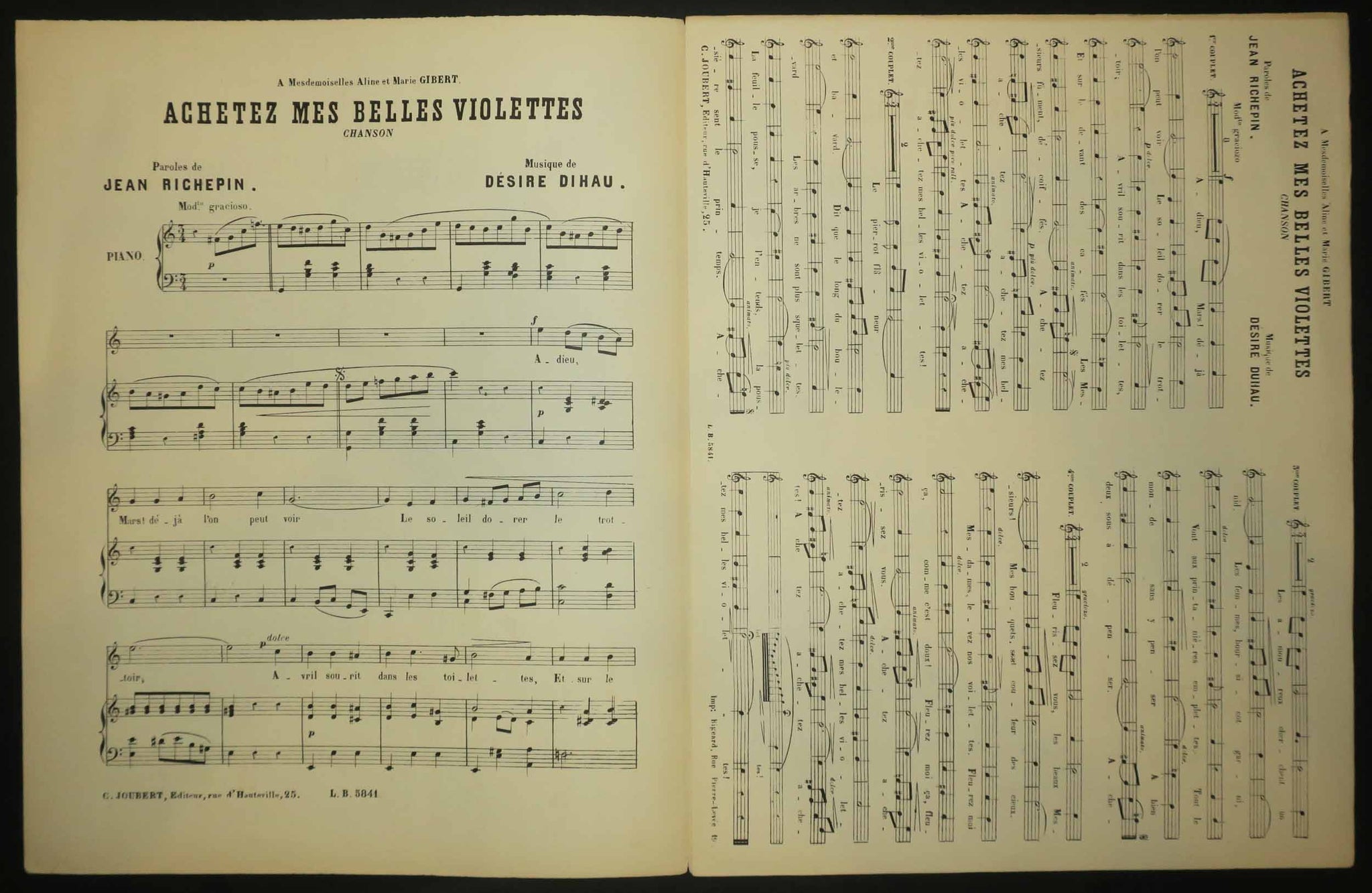 Achetez mes belles violettes. Partition de musique.