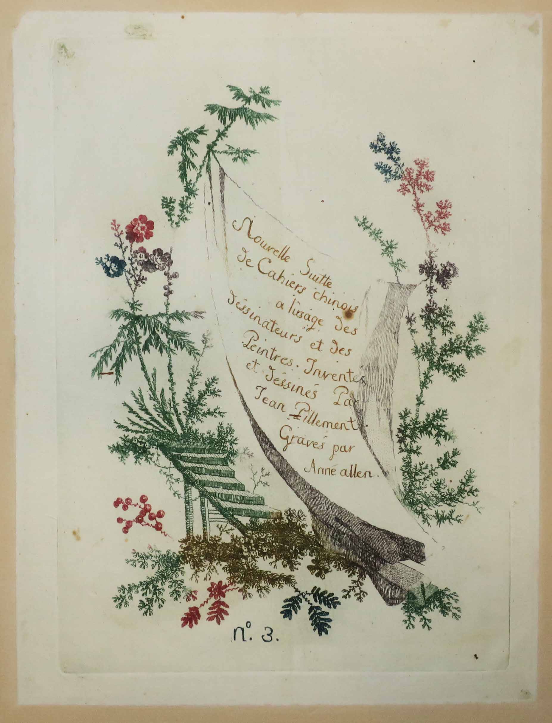 Titre pour « Nouvelle Suite de Cahiers Chinois à l’usage des dessinateurs et des Peintres, Inventés et dessinés par Jean Pillement, gravés par Anne Allen. N°3.