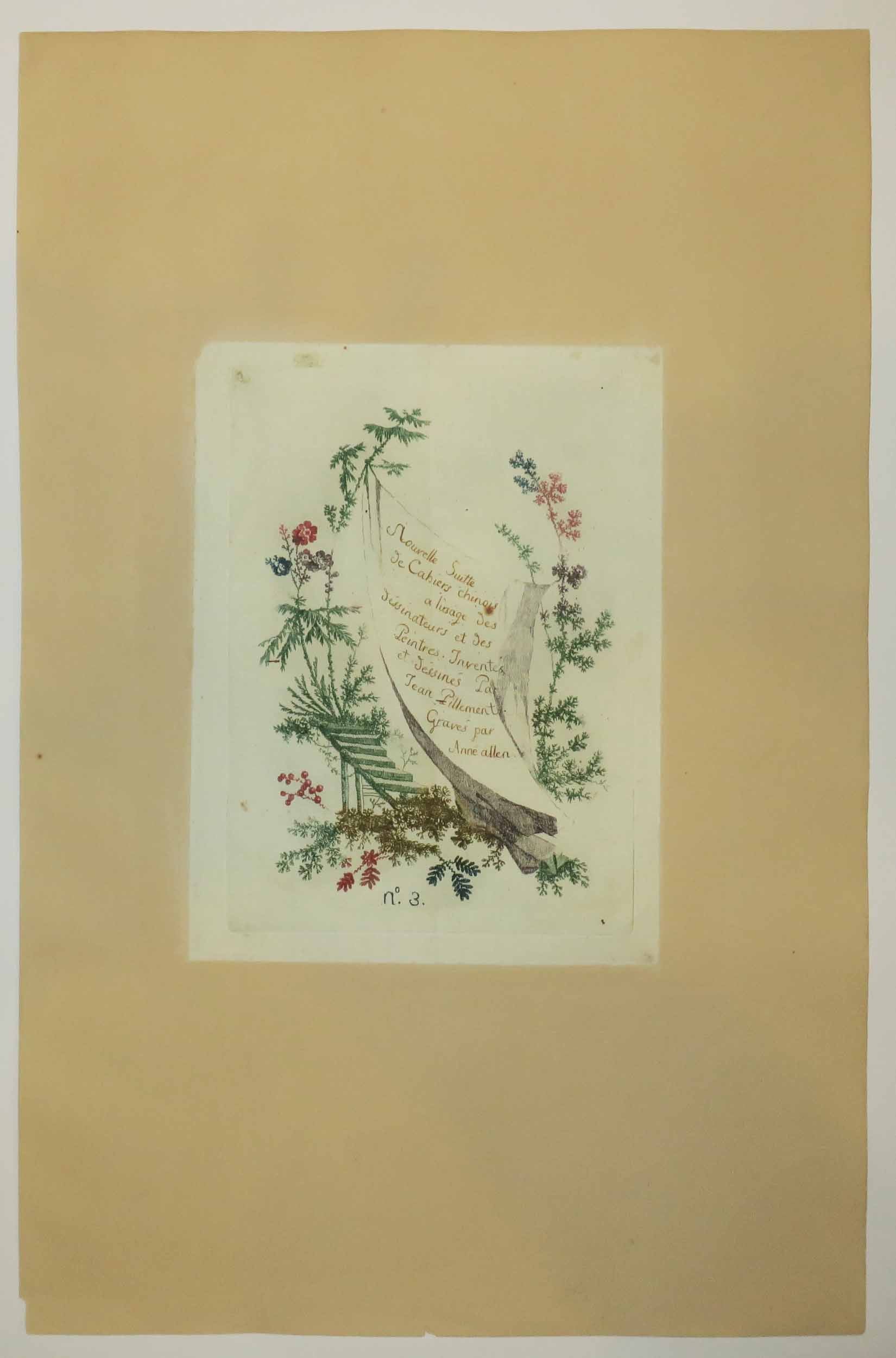 Titre pour « Nouvelle Suite de Cahiers Chinois à l’usage des dessinateurs et des Peintres, Inventés et dessinés par Jean Pillement, gravés par Anne Allen. N°3.