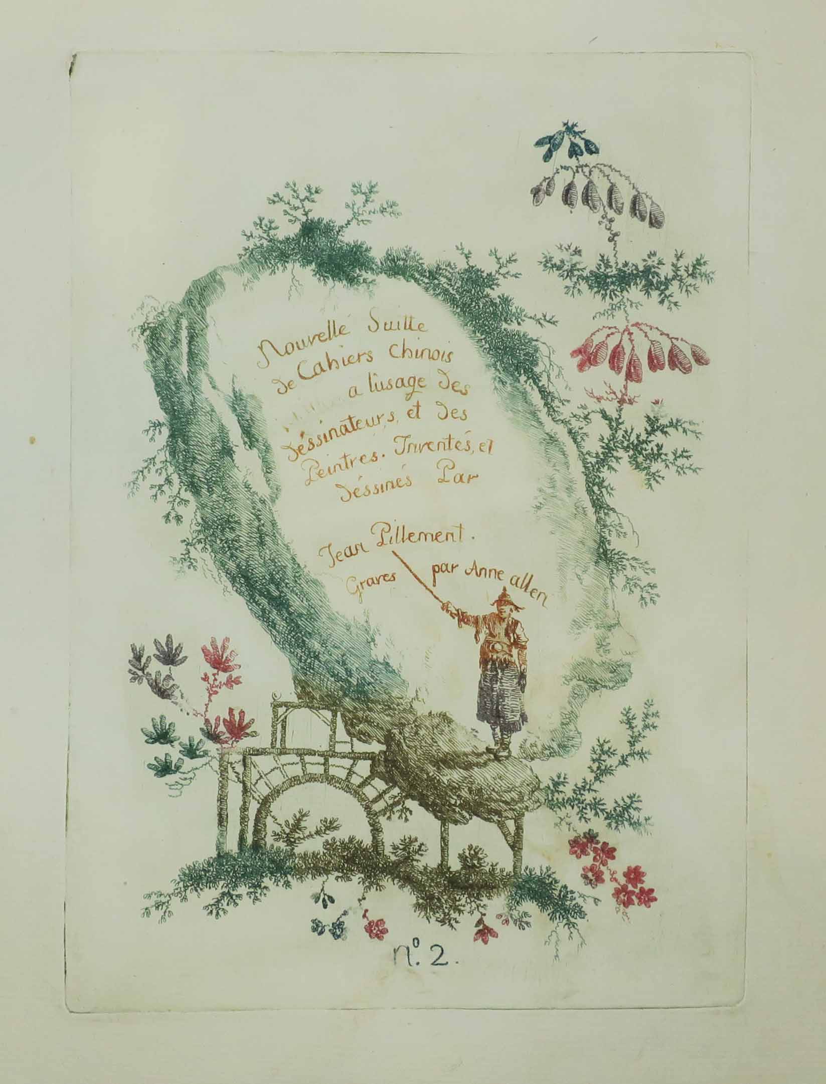 Titre pour « Nouvelle Suite de Cahiers Chinois à l’usage des dessinateurs et des Peintres, Inventés et dessinés par Jean Pillement, gravés par Anne Allen. N°2.