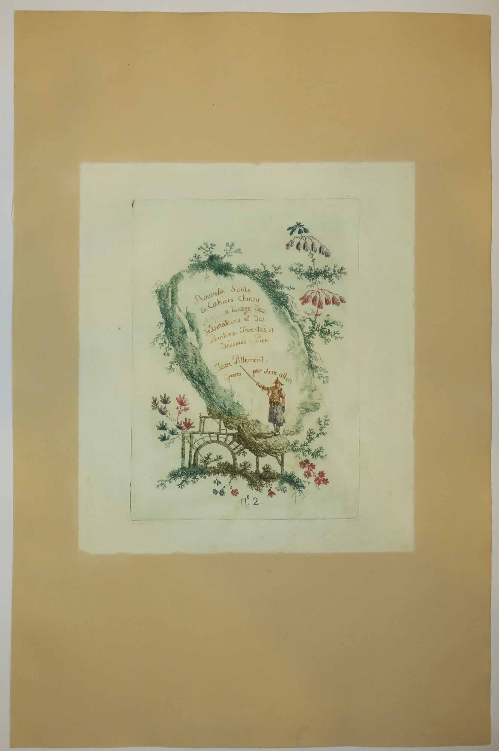 Titre pour « Nouvelle Suite de Cahiers Chinois à l’usage des dessinateurs et des Peintres, Inventés et dessinés par Jean Pillement, gravés par Anne Allen. N°2.